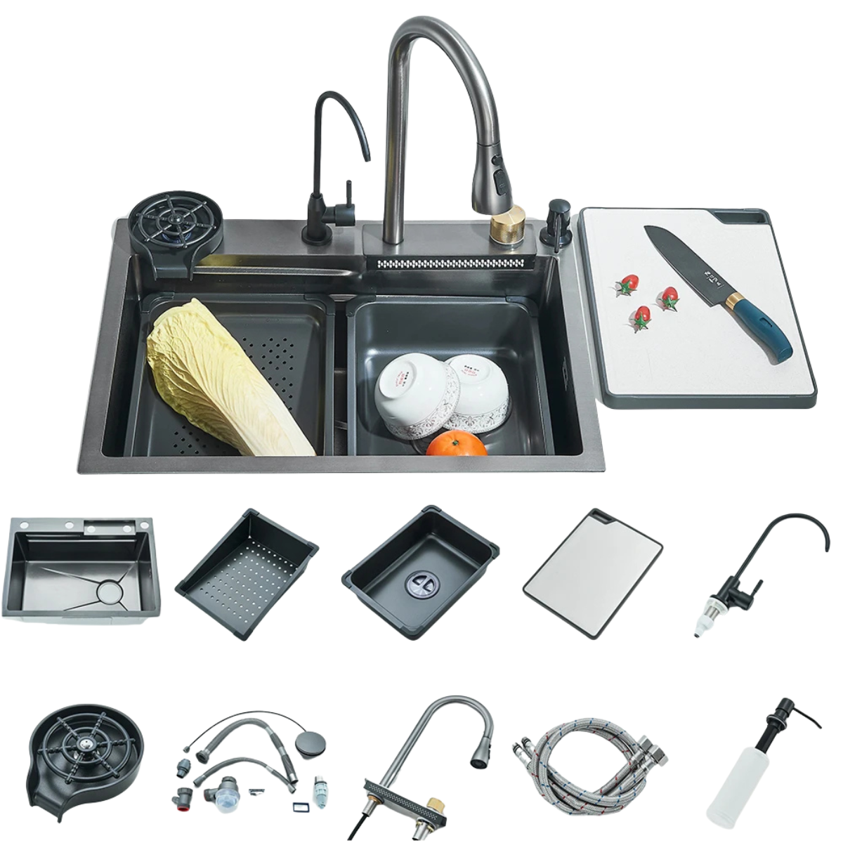 304 Stainless Waterfall Kitchen Sink - Single-Bowl Overmount