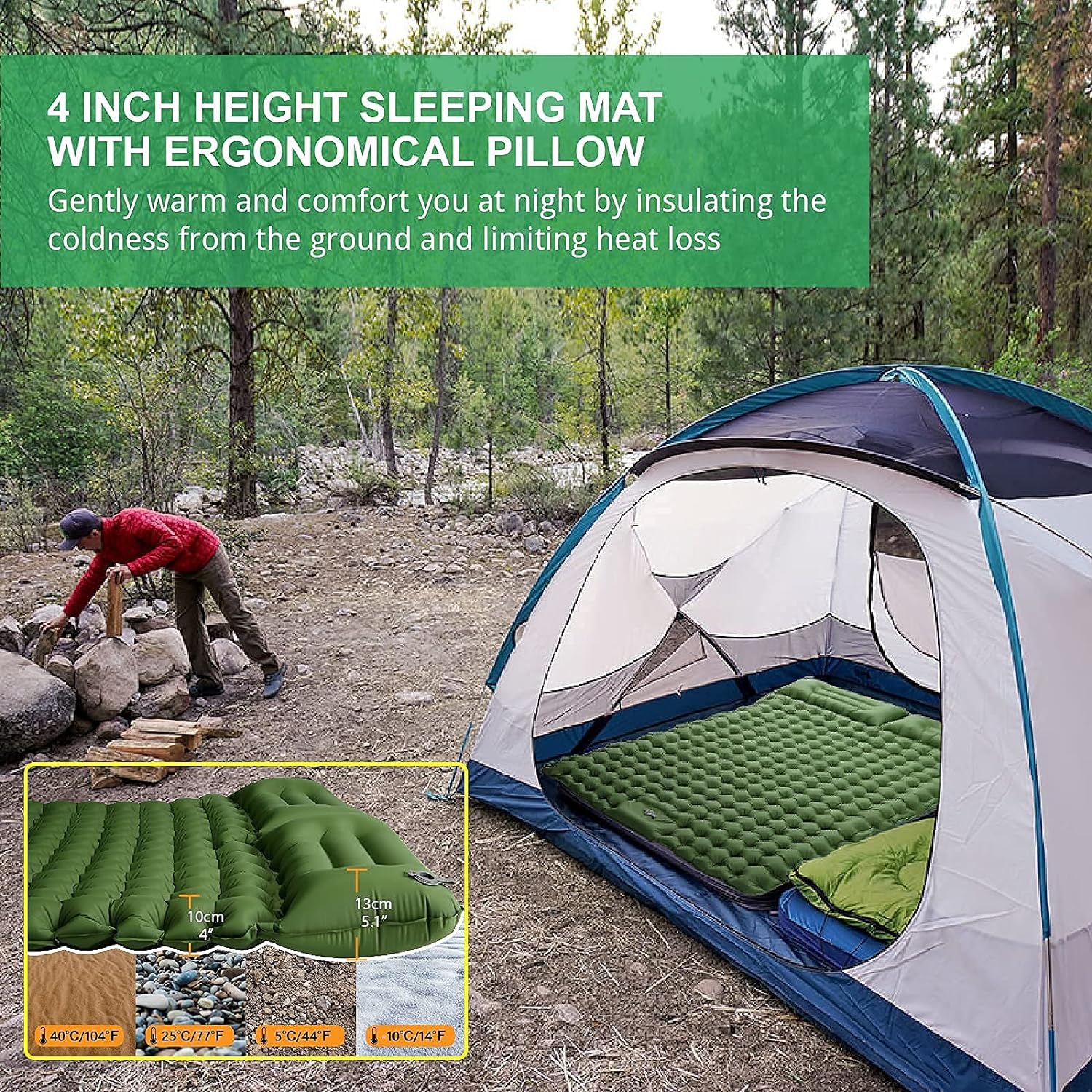 Mattress Double Sleeping Pad for Camping with Pillow