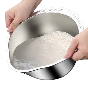 Rice Strainer Bowl - Stainless Steel Washing and Colander for Kitchen