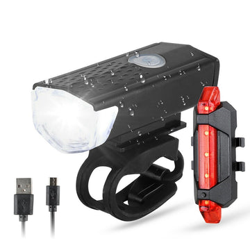 Bike Light LED Rechargeable Front Back Headlight Lamp