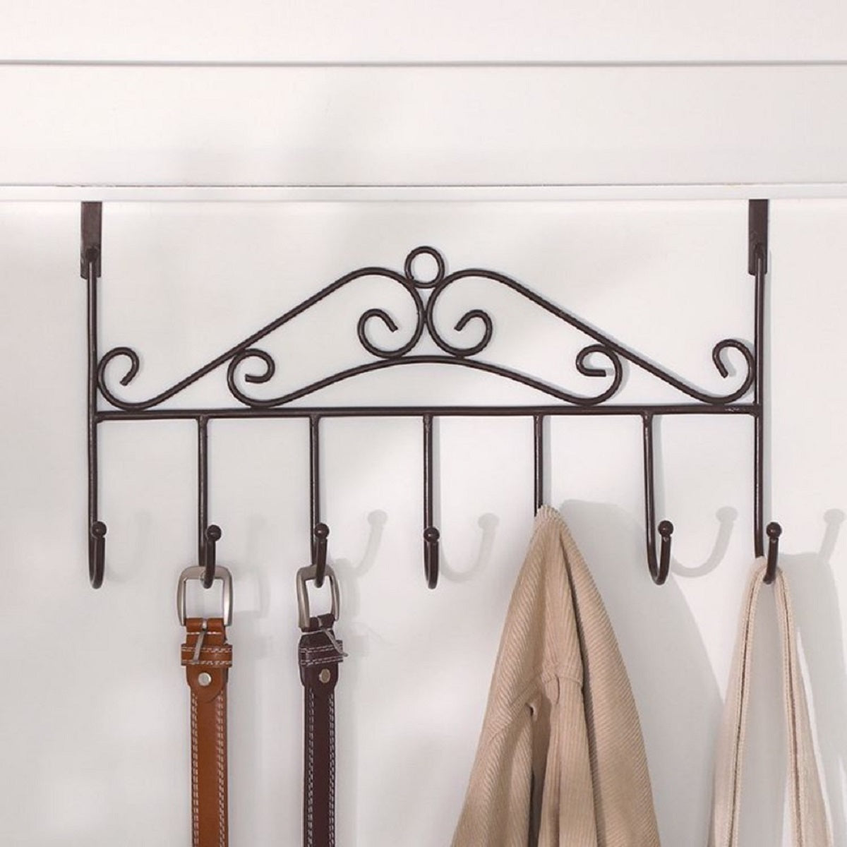 Metal Hanger Bracket 7 Hooks Door Behind Storage Wall Hanging Clothes