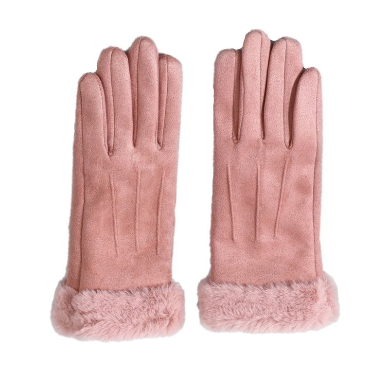 Touch Screen Female Suede Furry Warm Full Finger Gloves