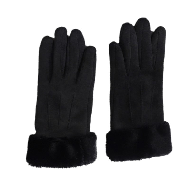 Touch Screen Female Suede Furry Warm Full Finger Gloves