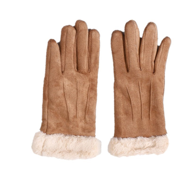 Touch Screen Female Suede Furry Warm Full Finger Gloves
