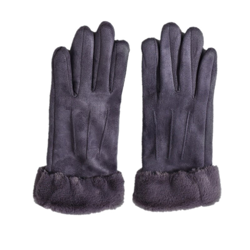 Touch Screen Female Suede Furry Warm Full Finger Gloves