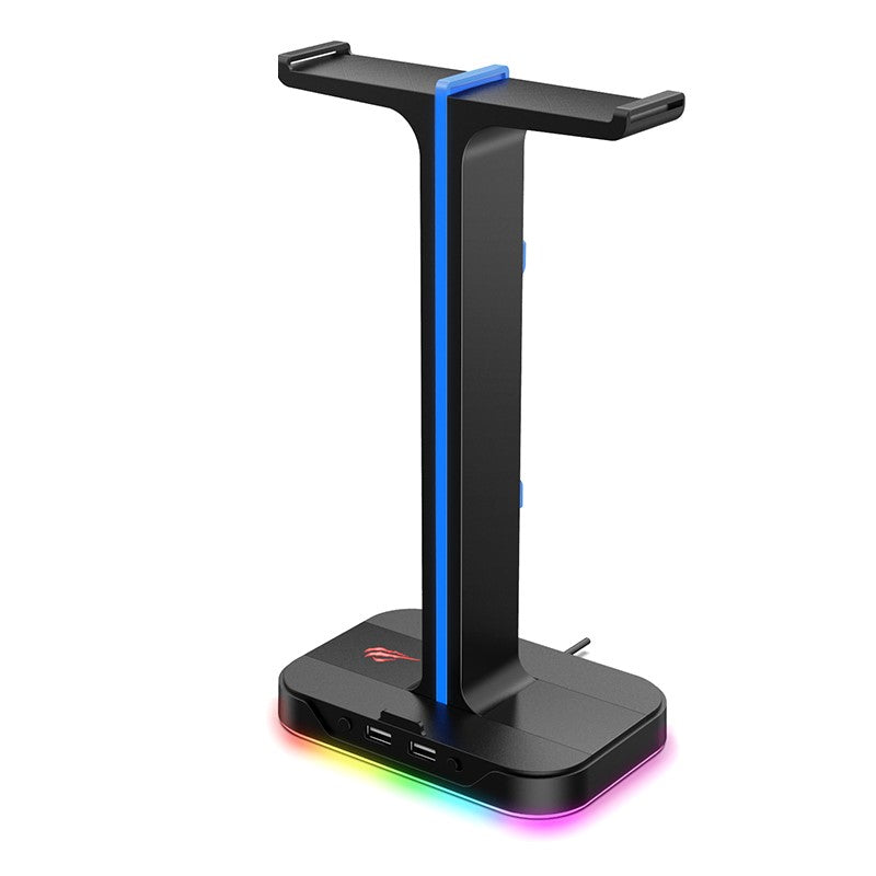 RGB Headset Stand with 0.14 in Aux and 2 USB Ports Headphone Holder