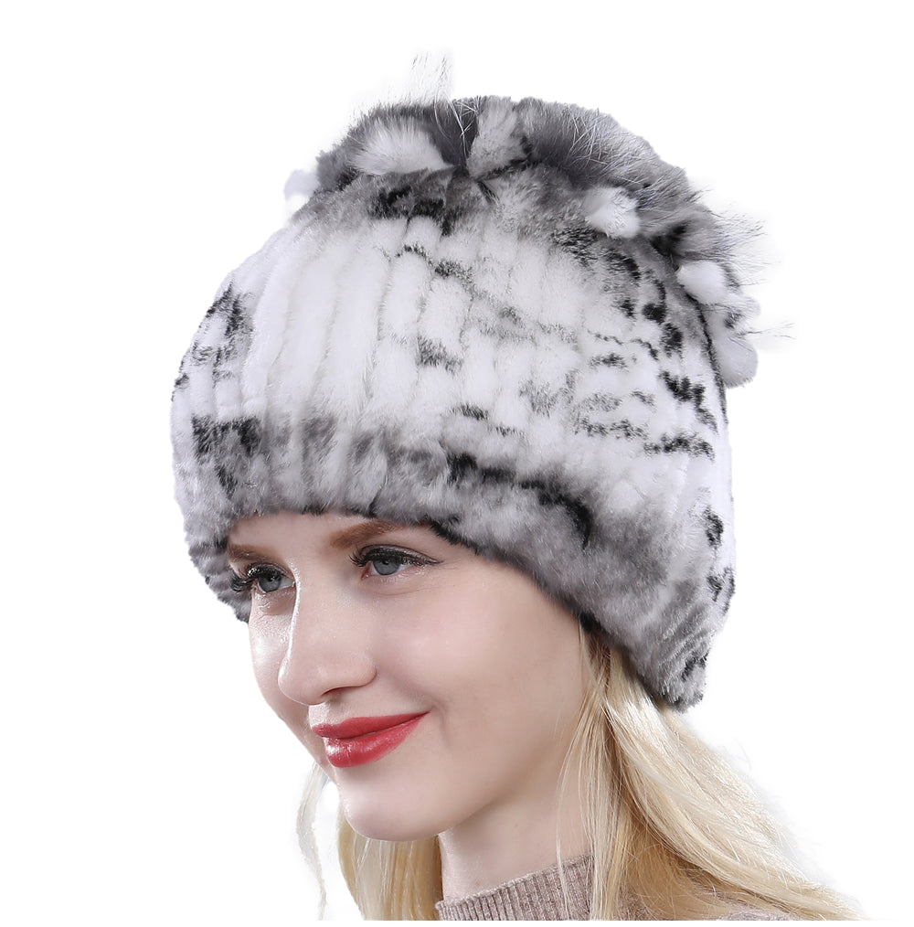 Women's Rabbit Fur Hat Furry Knit Beanie