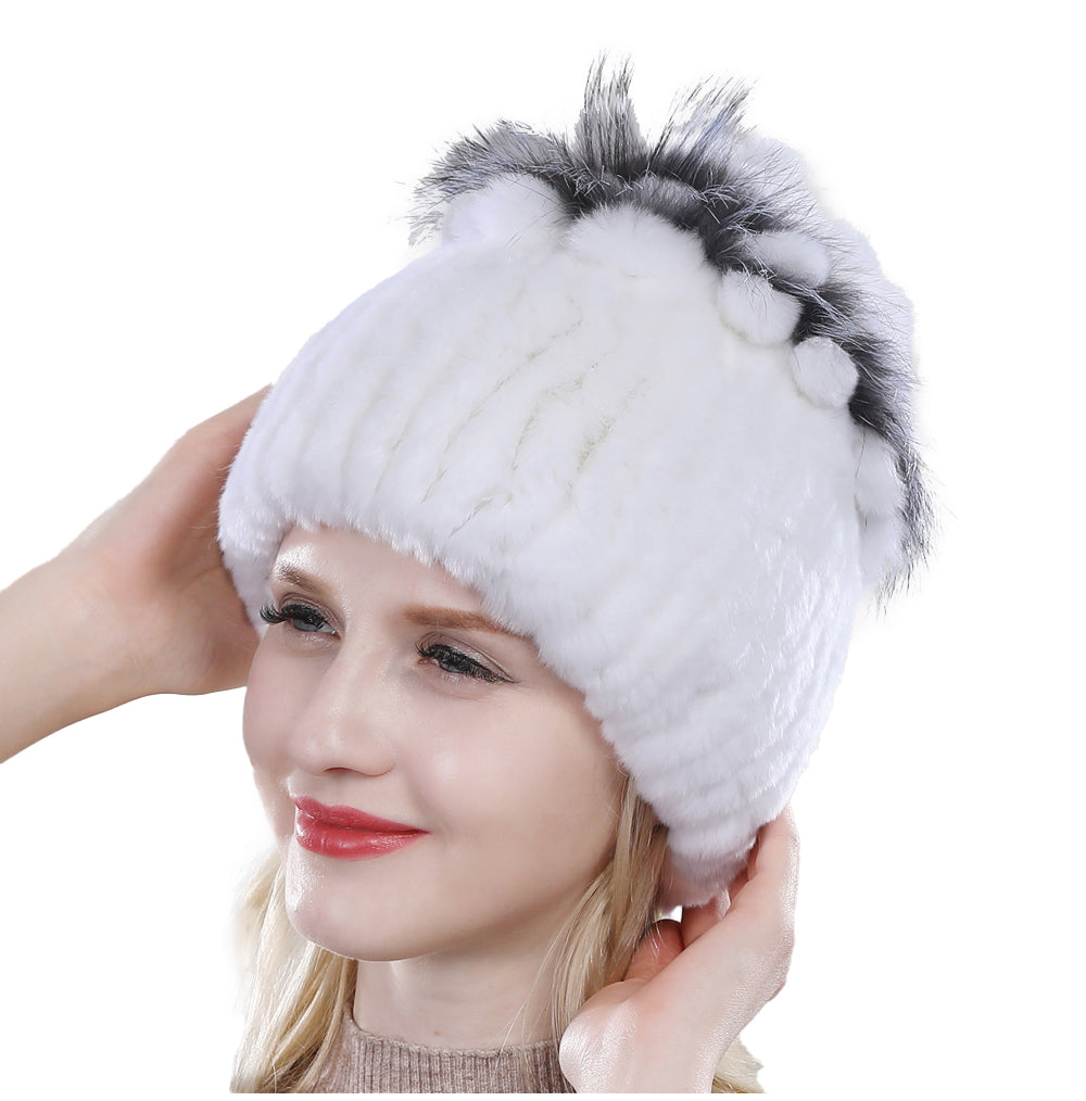 Women's Rabbit Fur Hat Furry Knit Beanie