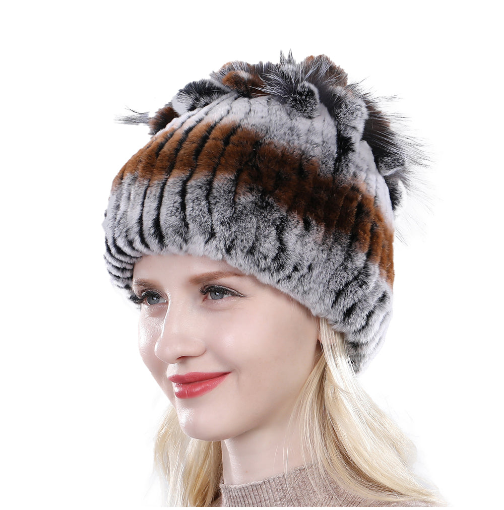Women's Rabbit Fur Hat Furry Knit Beanie