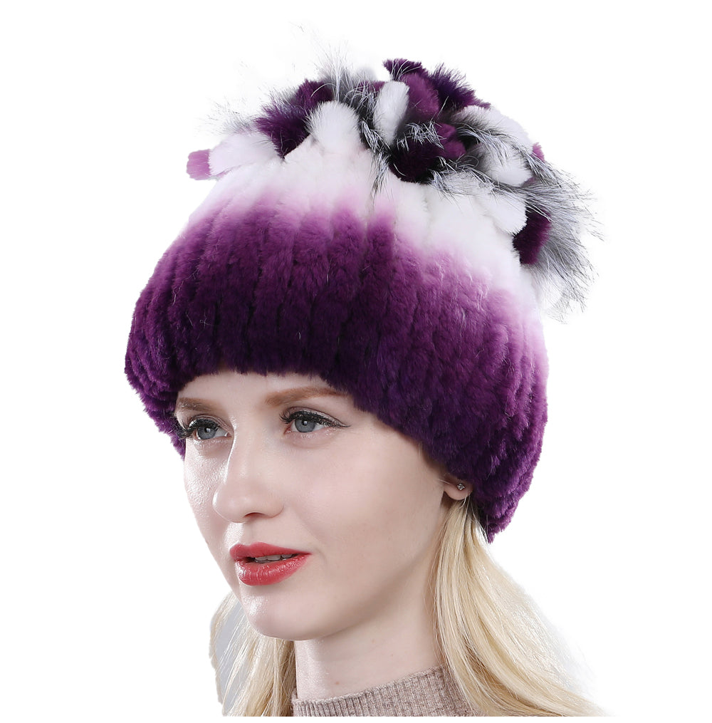 Women's Rabbit Fur Hat Furry Knit Beanie