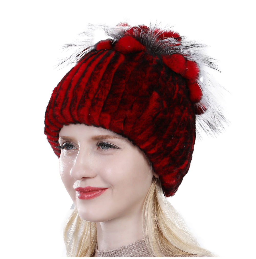 Women's Rabbit Fur Hat Furry Knit Beanie