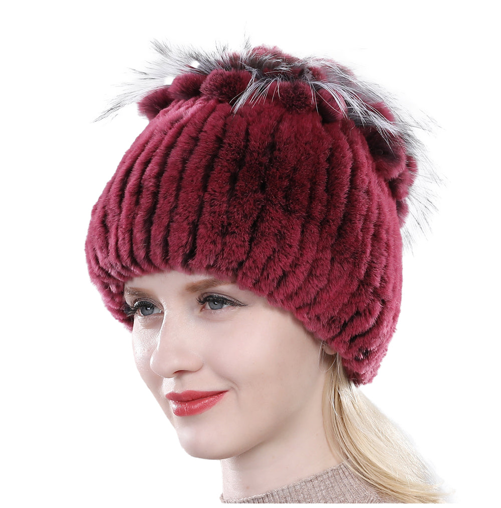 Women's Rabbit Fur Hat Furry Knit Beanie