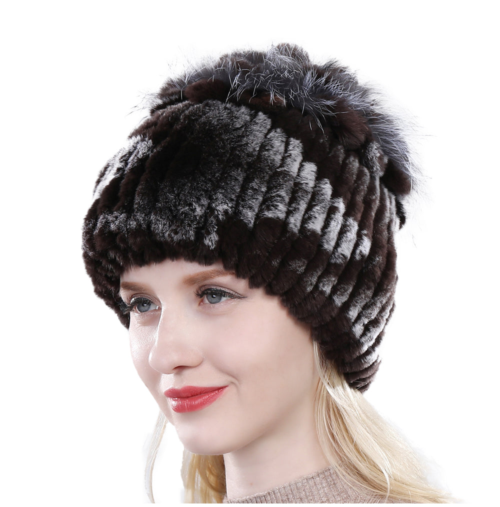 Women's Rabbit Fur Hat Furry Knit Beanie