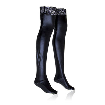 Black Faux Leather Thigh High Women's Long Stockings Plus Size Leg Warmers