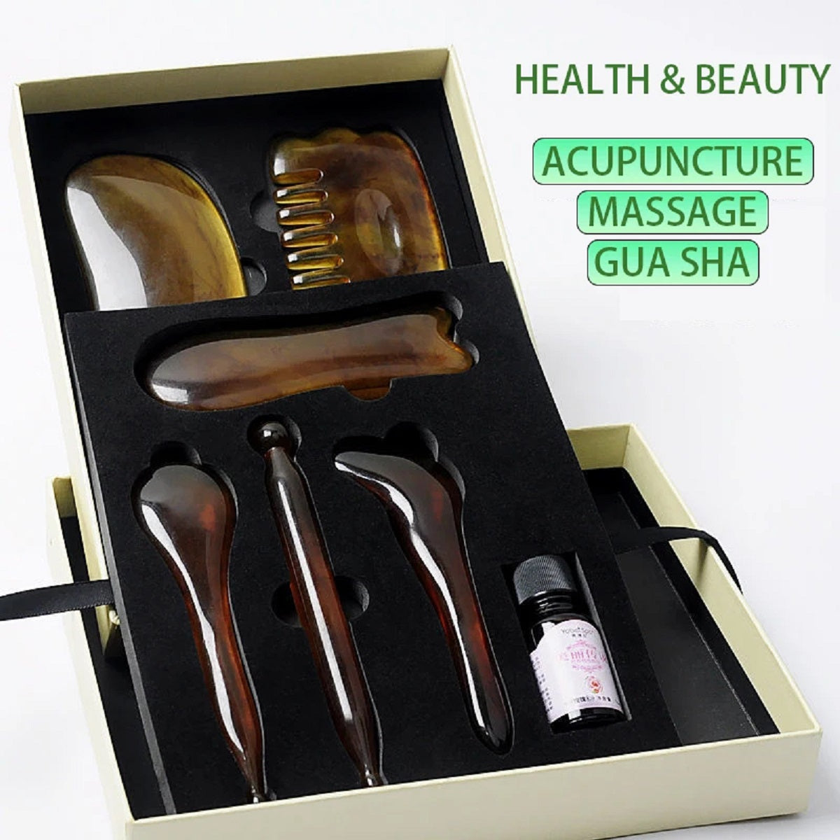 7-Piece Gua Sha Massage Set - Natural Resin Scraping Tools for Face & Body