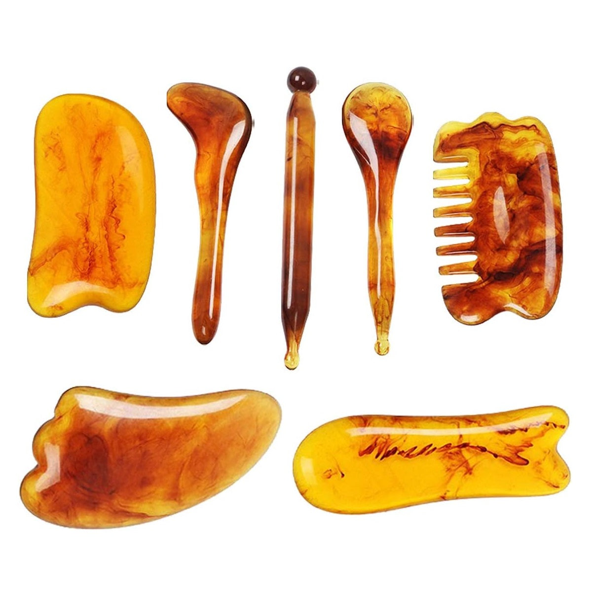 7-Piece Gua Sha Massage Set - Natural Resin Scraping Tools for Face & Body