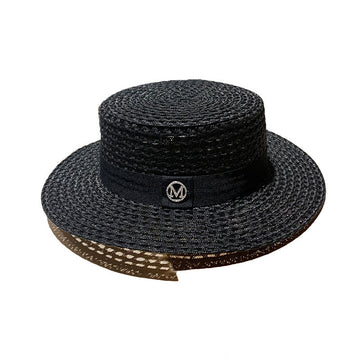 Round Flat Top Straw Beach Hat Lady Boater Sun Caps