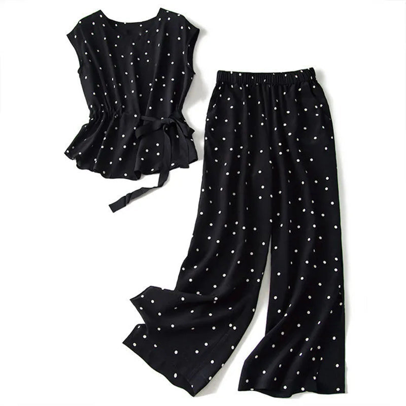 Korean Fashion Retro Casual Top Wide Leg Pants Trousers Suit