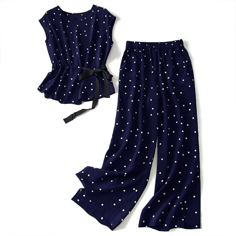 Korean Fashion Retro Casual Top Wide Leg Pants Trousers Suit