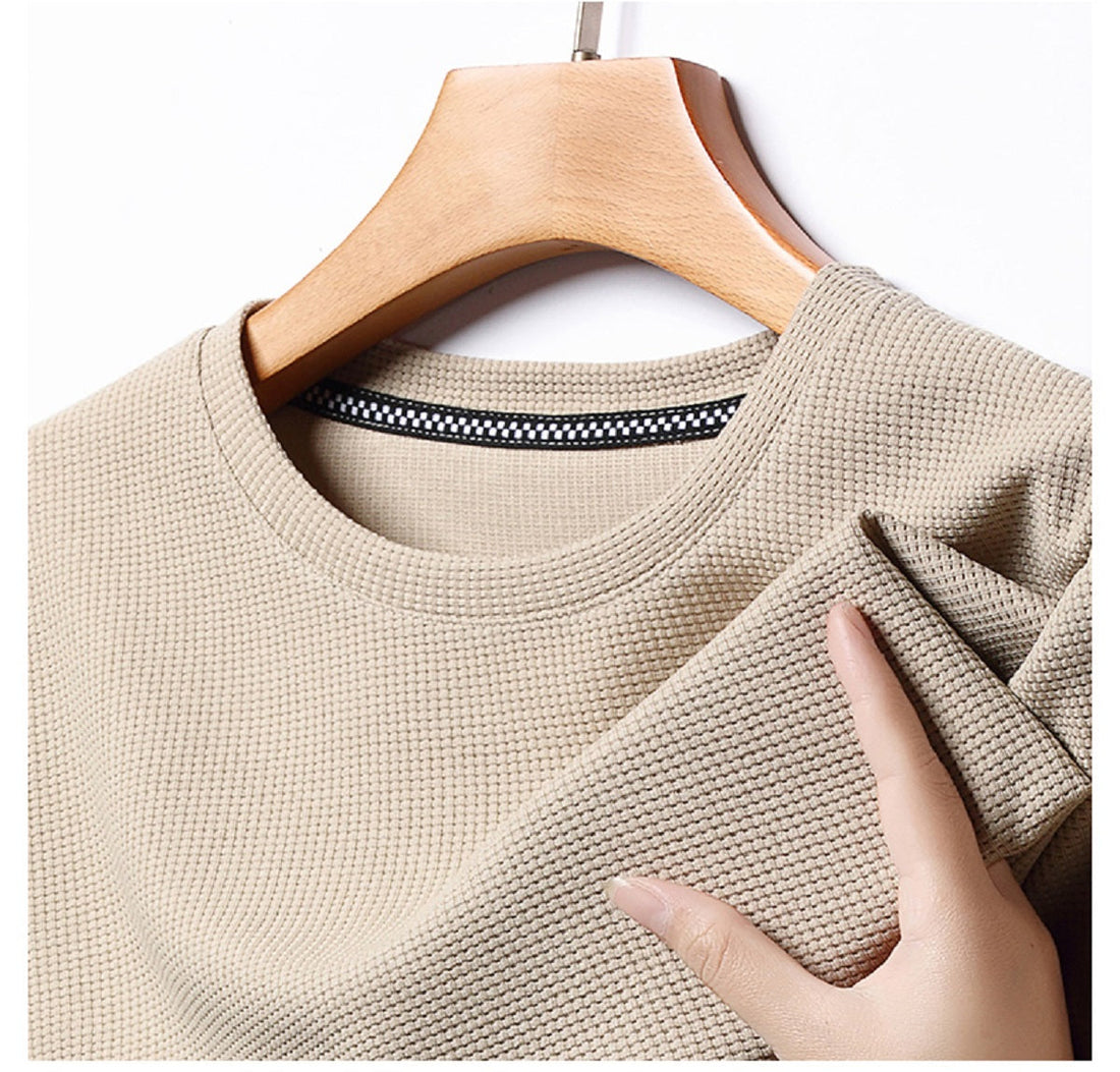 Waffle Round Neck Short Sleeved T-Shirt for Men