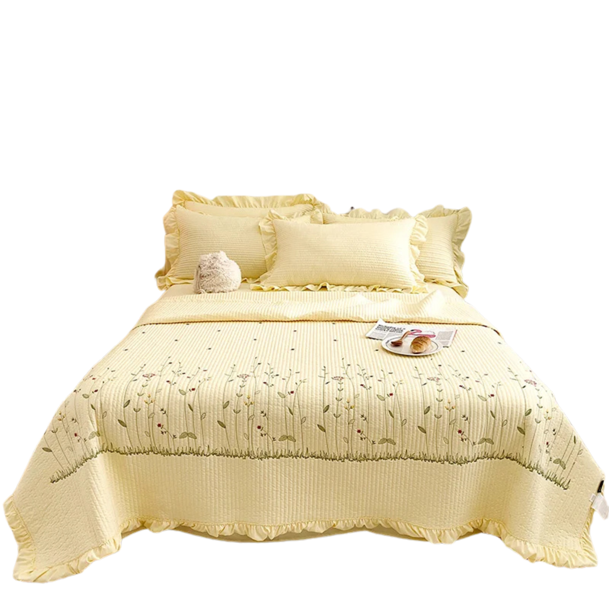 Korean Princess Flowers Embroidery Quilt Blanket Bedding Set