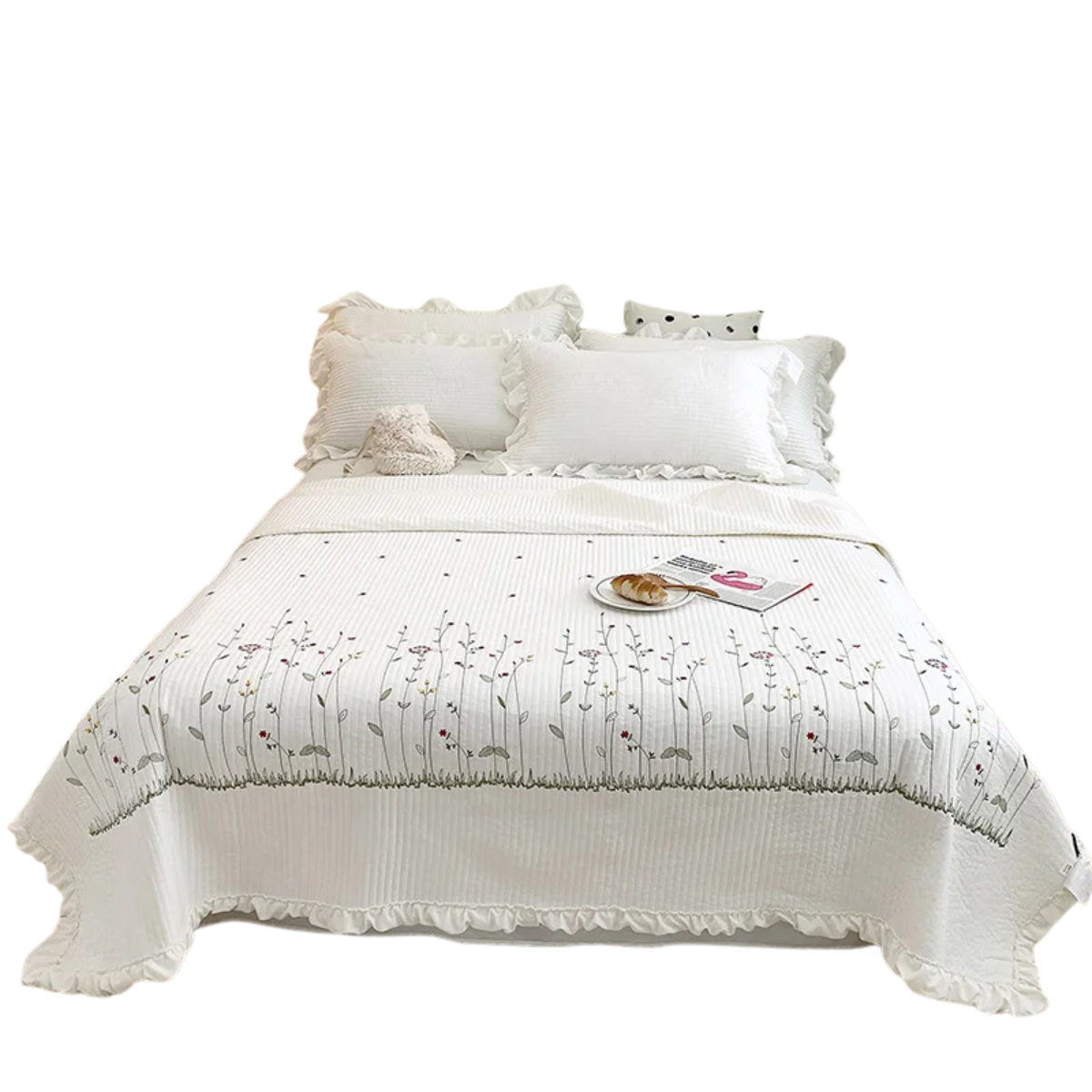 Korean Princess Flowers Embroidery Quilt Blanket Bedding Set