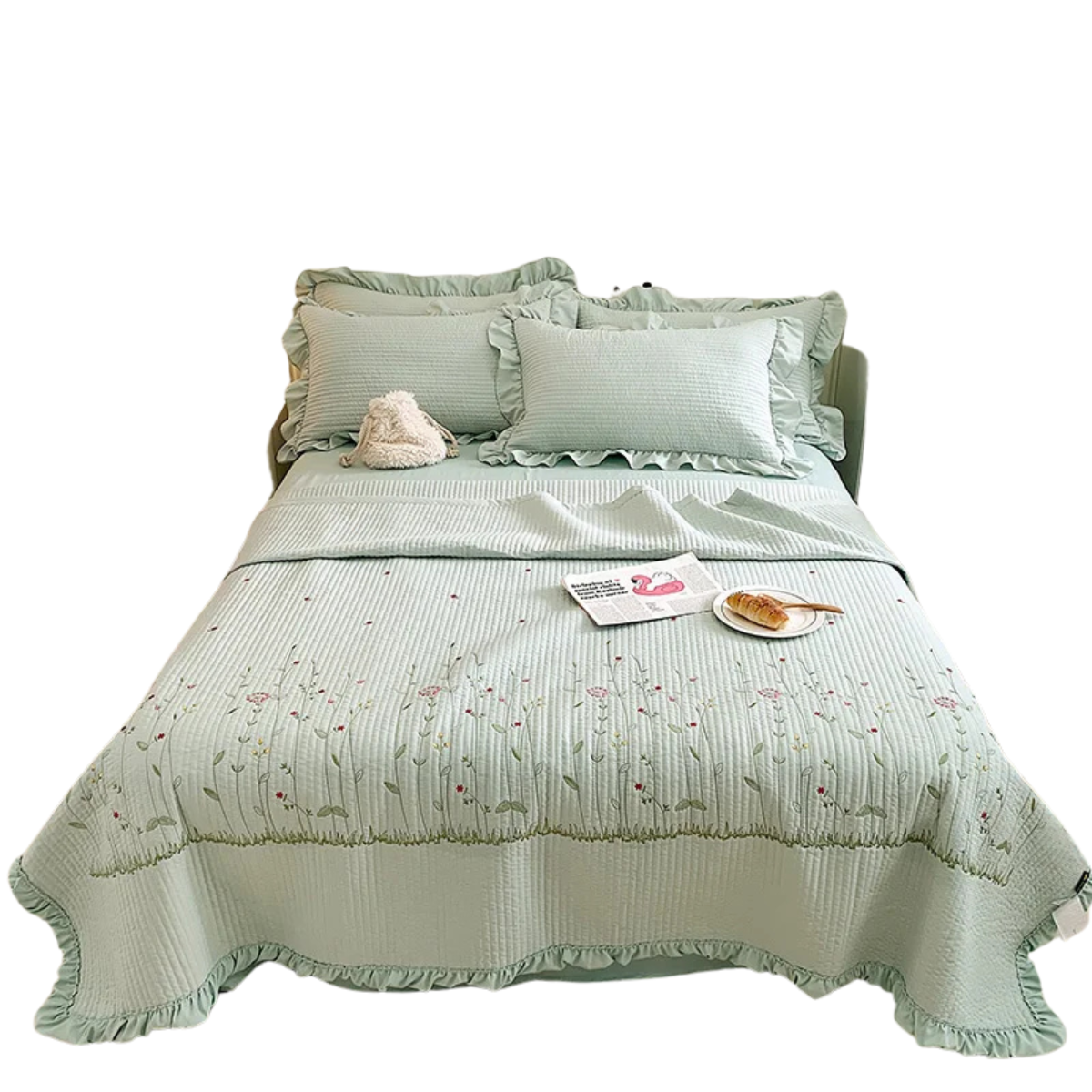 Korean Princess Flowers Embroidery Quilt Blanket Bedding Set