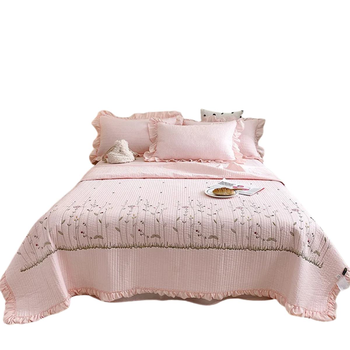 Korean Princess Flowers Embroidery Quilt Blanket Bedding Set