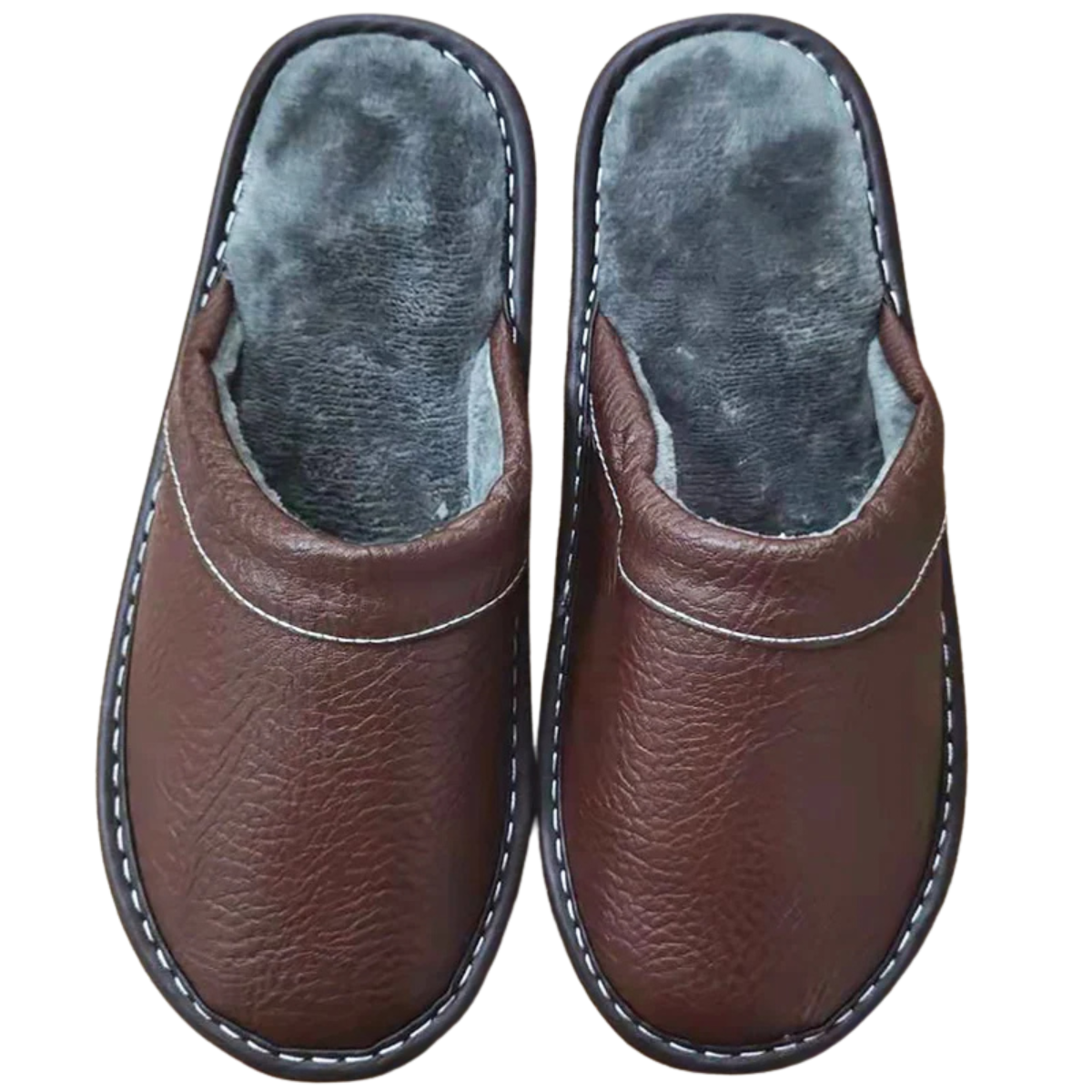 Winter Slippers Leather Indoor Outdoor Plush Lining Shoes for Men and Women