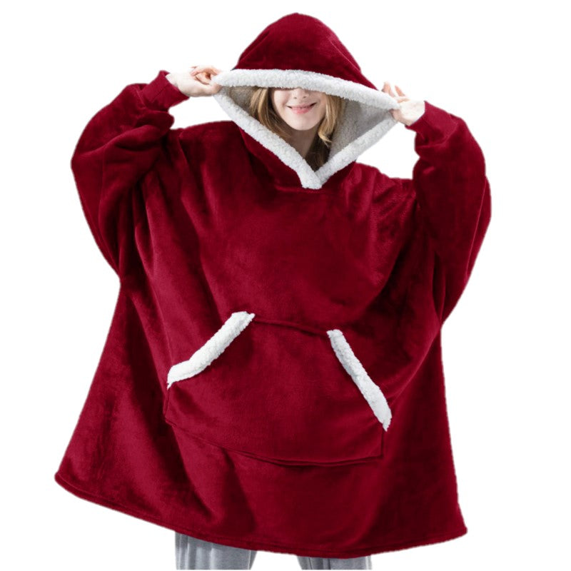 Fluffy Fleece Hooded Soft Warm Wearable Blanket