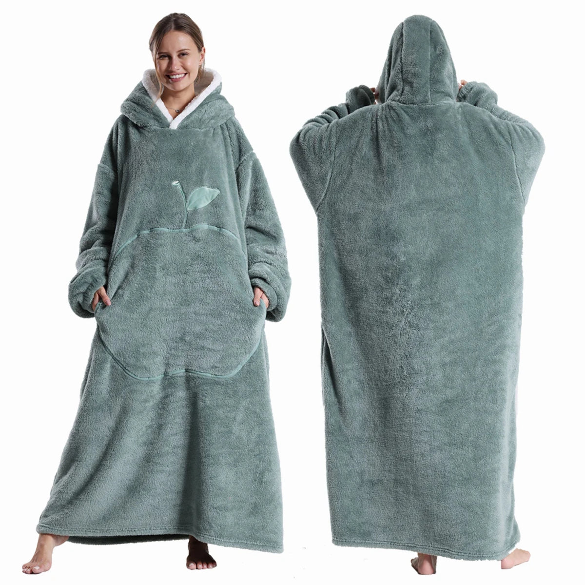Extra Long Wearable Blanket - Hooded Flannel with Sleeves for Adults