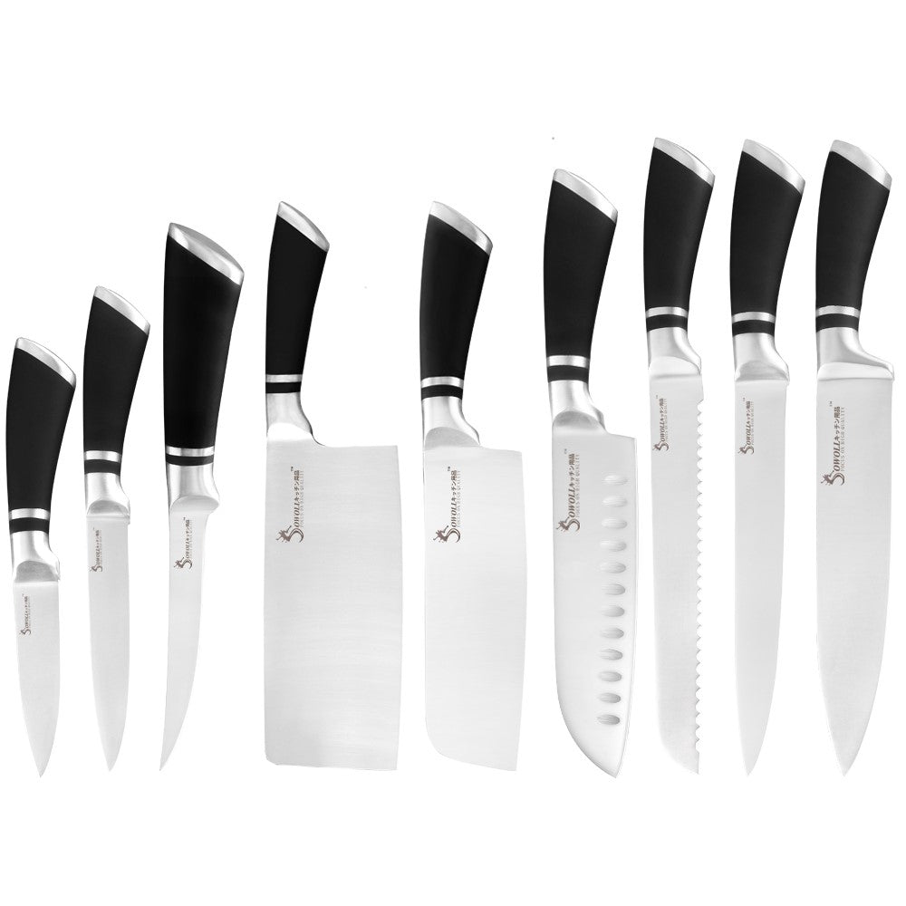 9 Pcs Stainless Steel Non-Slip Handle Chef Chopping Knives Set