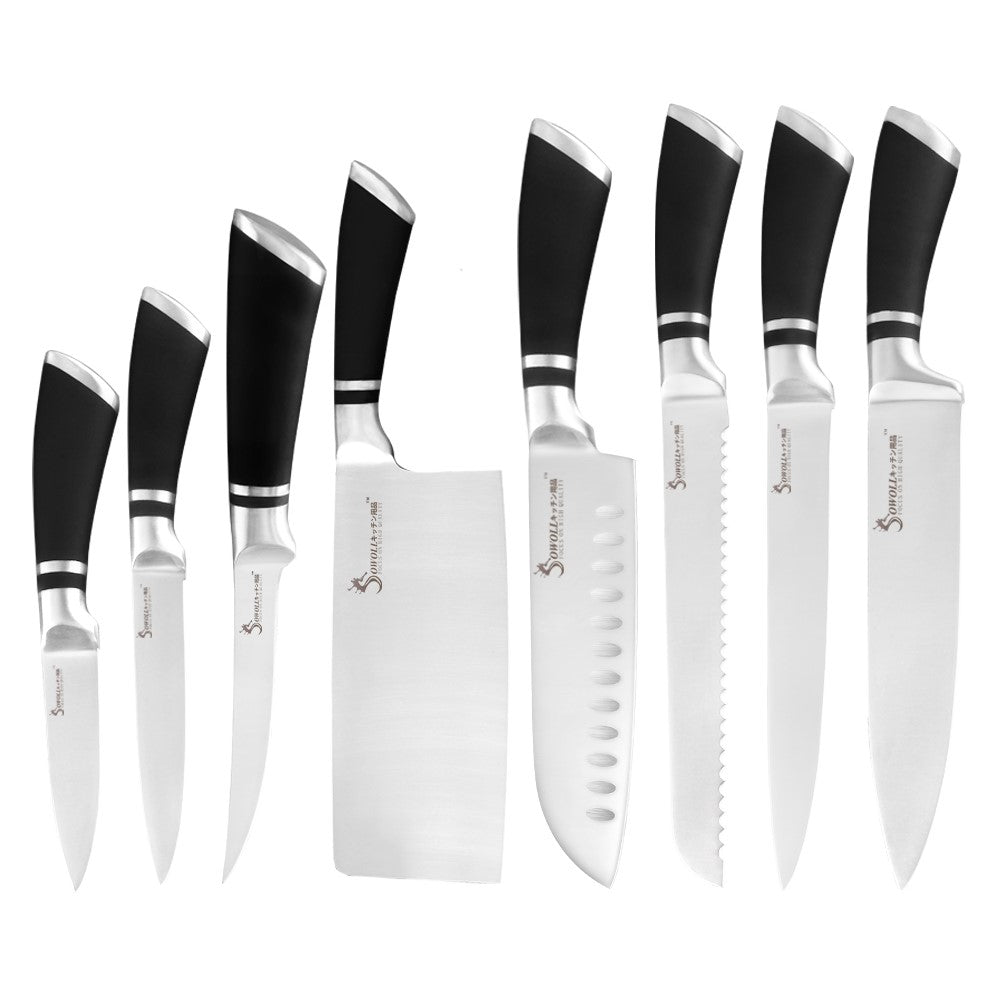 9 Pcs Stainless Steel Non-Slip Handle Chef Chopping Knives Set