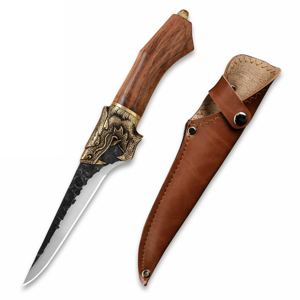 Heavy Duty Chef Knife Leather Cover Handmade Forged Gift Box