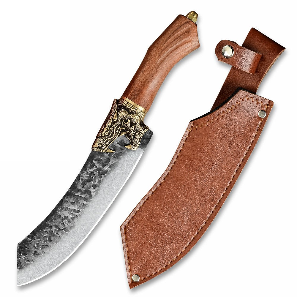 Heavy Duty Chef Knife Leather Cover Handmade Forged Gift Box