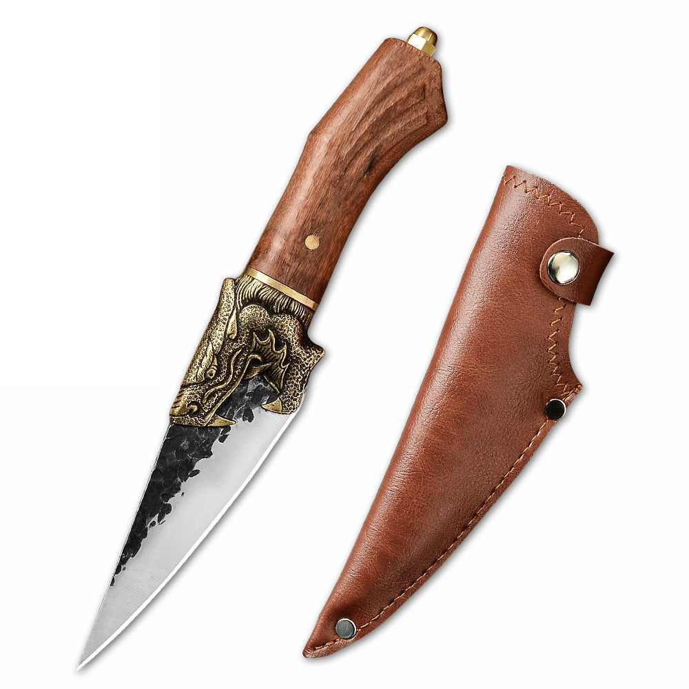 Heavy Duty Chef Knife Leather Cover Handmade Forged Gift Box