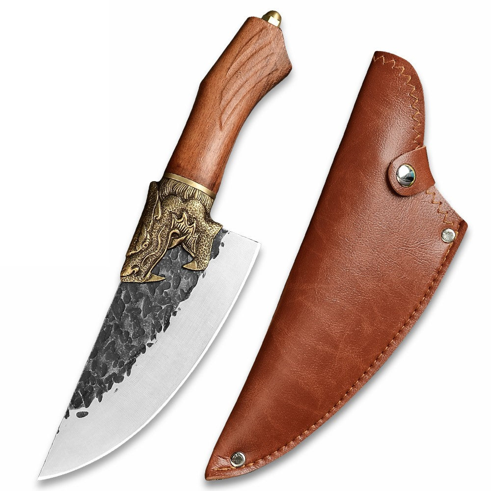 Heavy Duty Chef Knife Leather Cover Handmade Forged Gift Box
