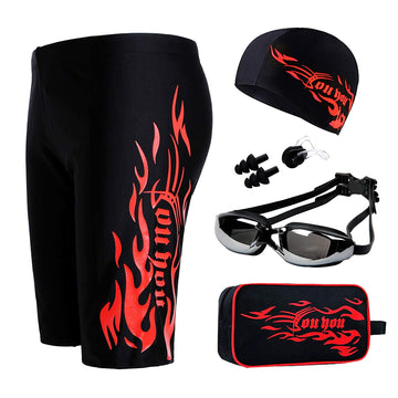 Men's Swimsuit with Swimming Goggles Cap Ear Plugs Nose Clip Kit