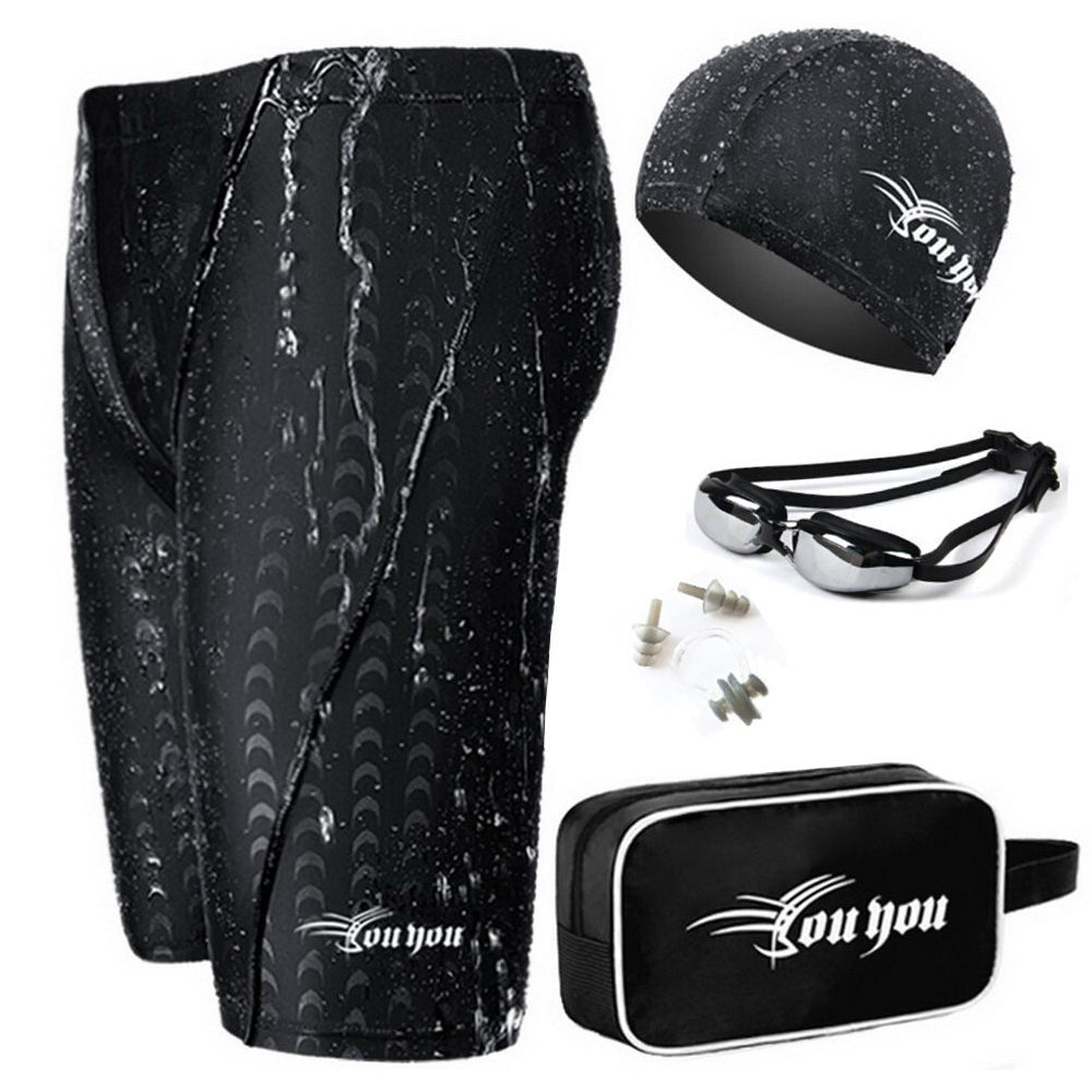 Men's Swimsuit with Swimming Goggles Cap Ear Plugs Nose Clip Kit
