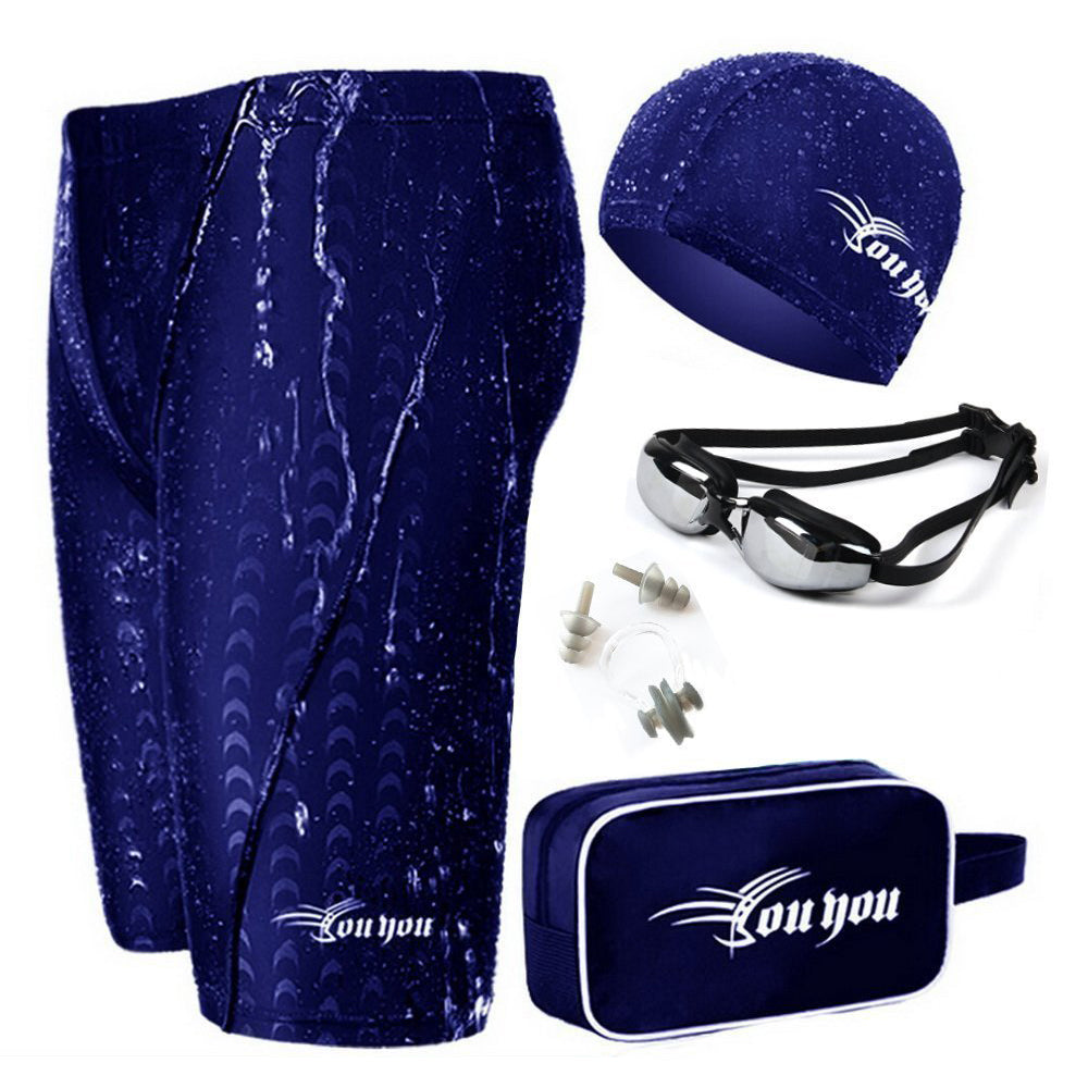 Men's Swimsuit with Swimming Goggles Cap Ear Plugs Nose Clip Kit
