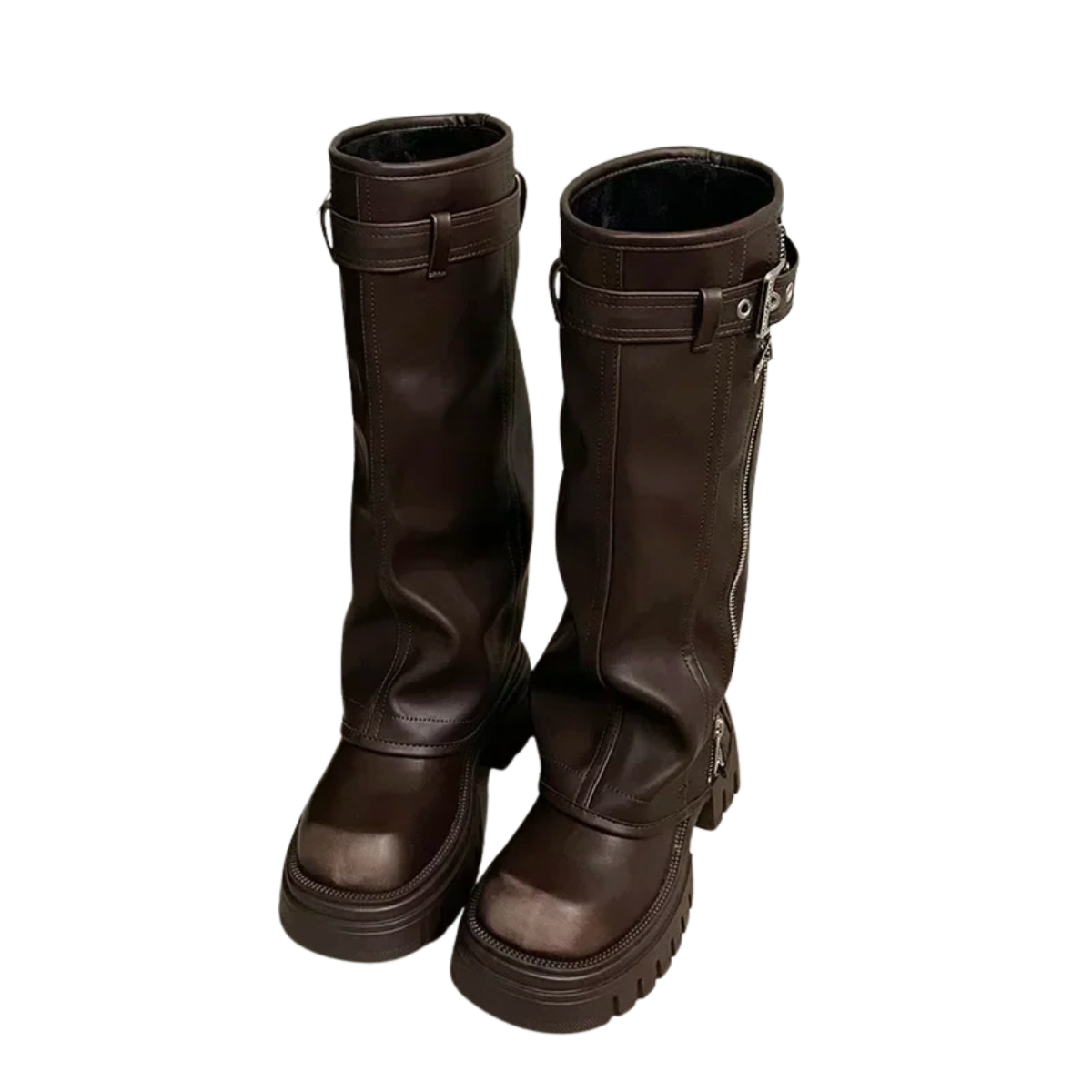 Women's Knee High Booties Winter Biker Square Toe Boots