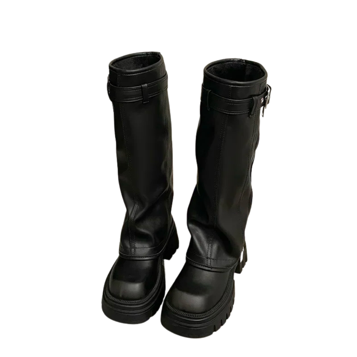Women's Knee High Booties Winter Biker Square Toe Boots