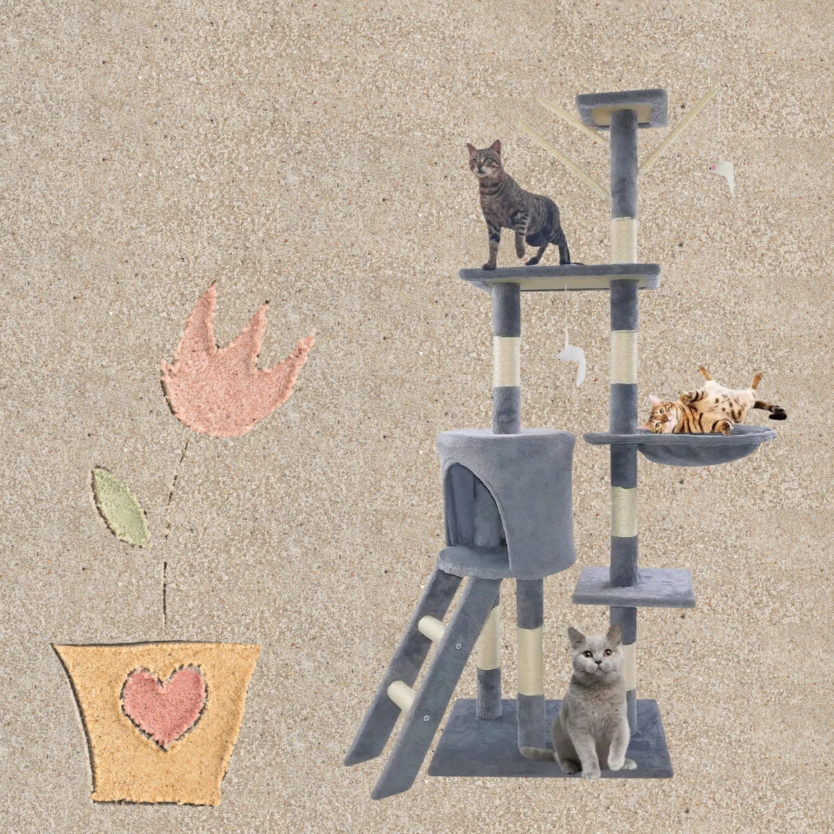 55.1 in Cat Tree Tower - Indoor/outdoor Scratching Post and Climbing Activity Centre