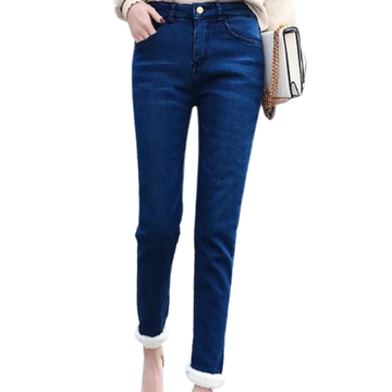Women's Winter Pencil Jeans - High-Waist Lambwool Lined Skinny Denim