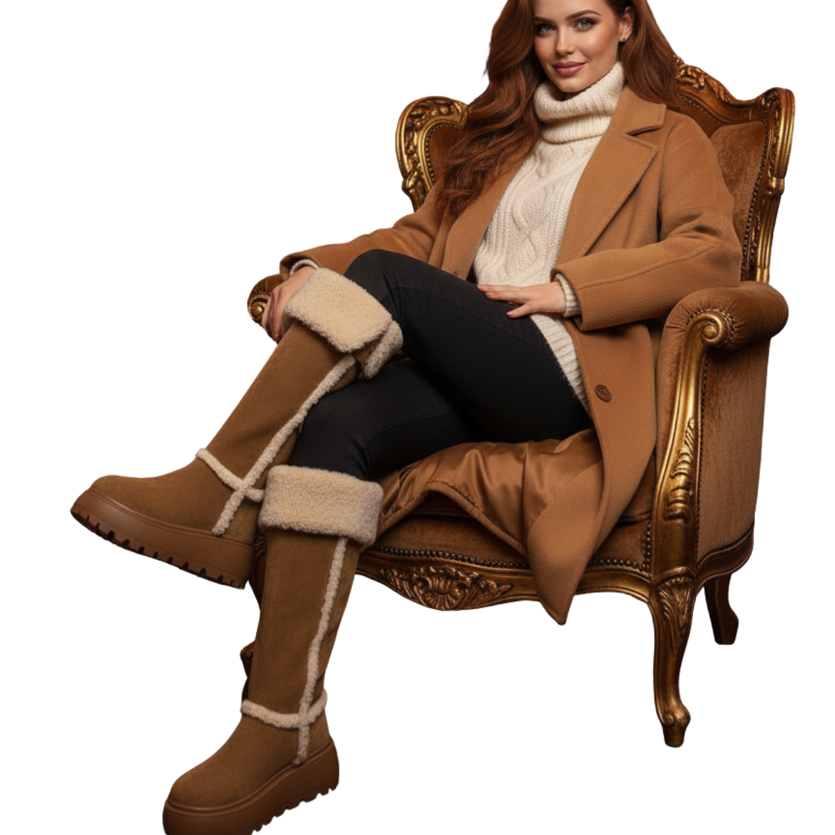 Women's Winter Snow Boots - Fur Lined Platform Flats Vintage Long Booties
