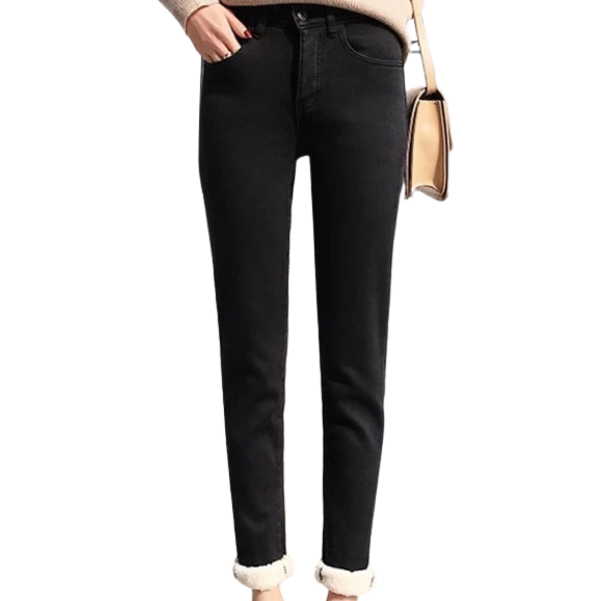 Women's Winter Pencil Jeans - High-Waist Lambwool Lined Skinny Denim