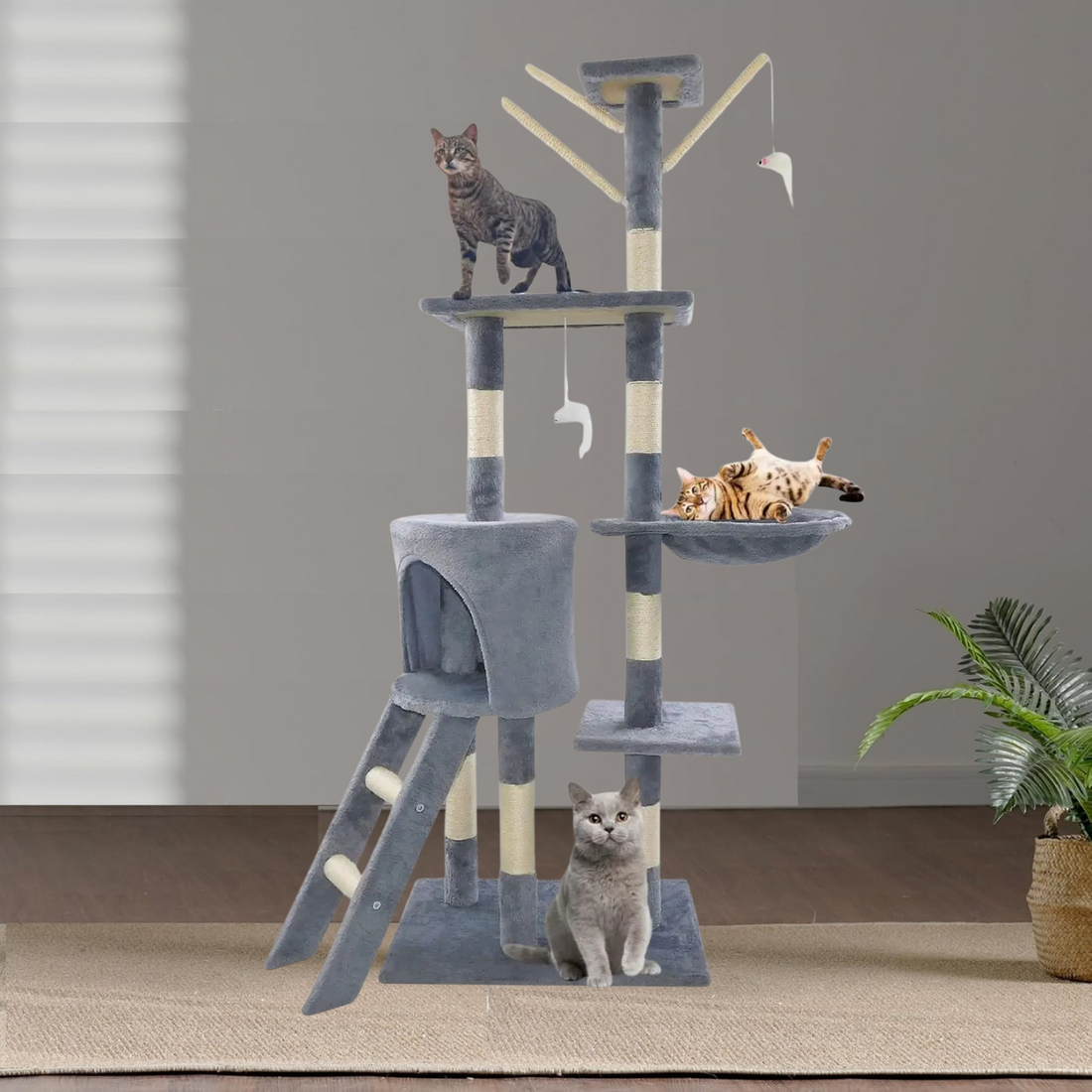 55.1 in Cat Tree Tower - Indoor/outdoor Scratching Post and Climbing Activity Centre