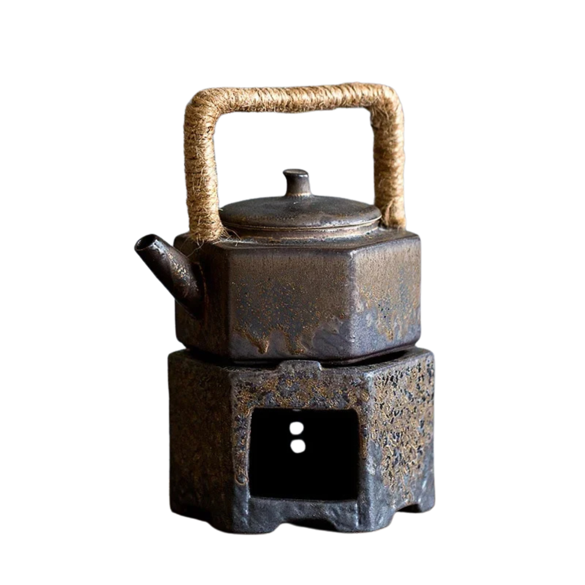 Japanese Stoneware Teapot Warmer - Candle-Heated Retro Ceramic Base