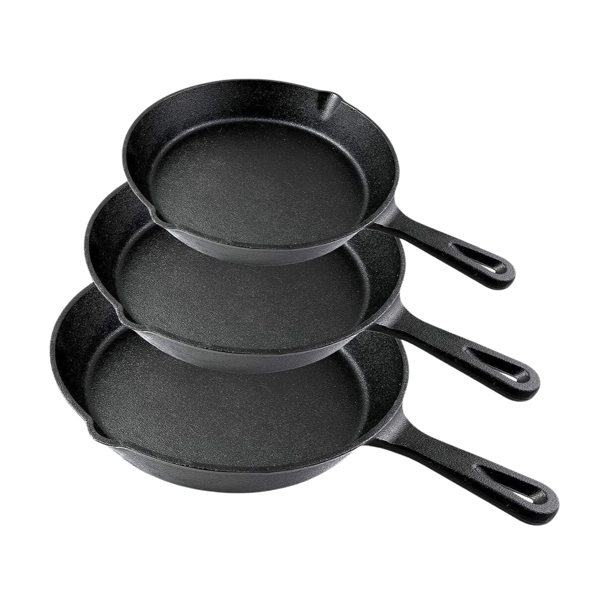 3-Piece Cast Iron Frying Pan Set - Uncoated Non-Stick Skillets & Stir-Frying
