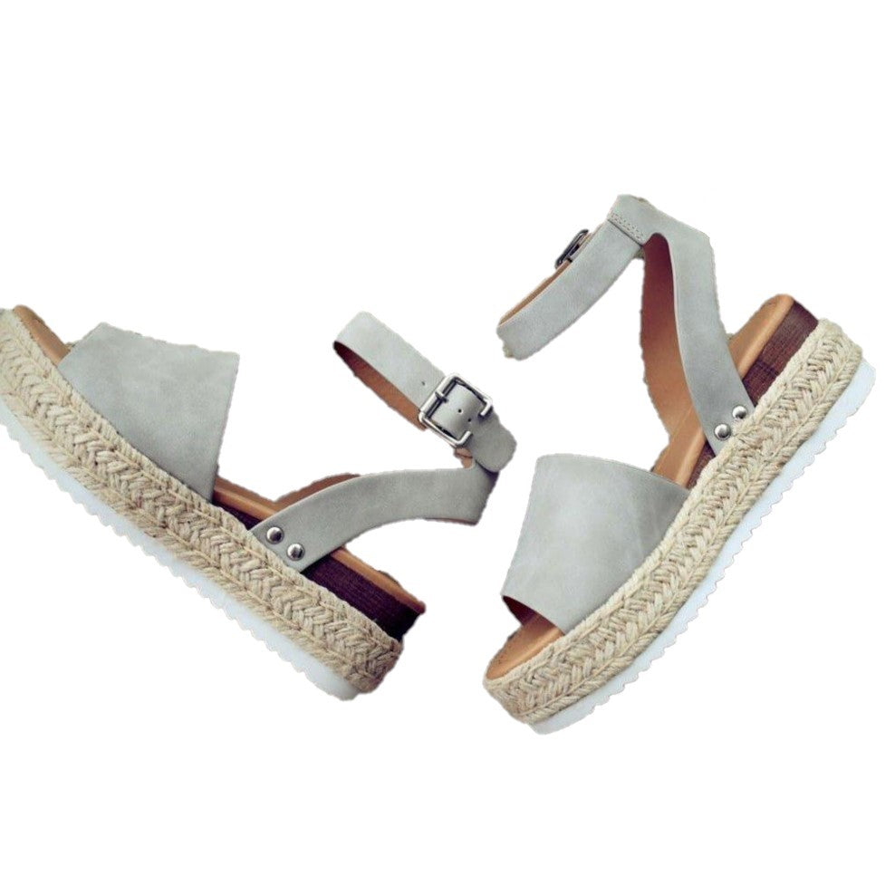 Women's Ankle Strap Buckle Wedge Platform Sandals